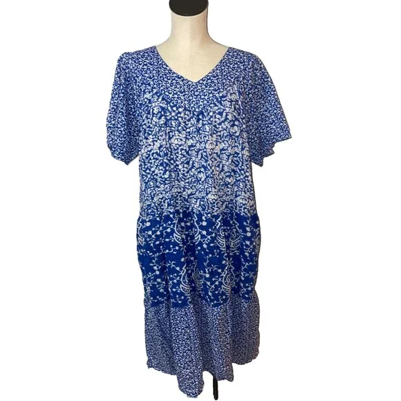 a line v neck long dress Women's A-Line Cotton Midi Dress main image 1